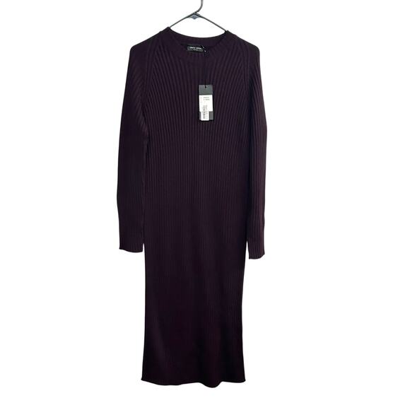 Roberto Collina Merino Wool Sweater Dress Burgundy Ribbed Knit L - Picture 1 of 10